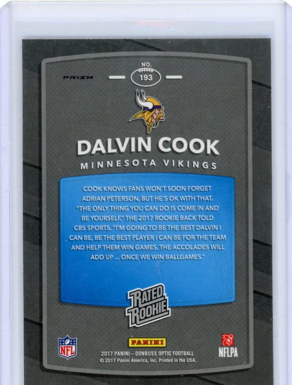 Dalvin Cook Vikings Panini Prizm 2017-18 Donruss Optic Rated Rookie Card #193