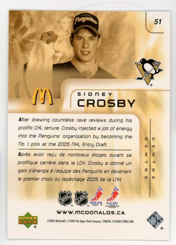 Sidney Crosby 2005 Upper Deck Mcdonalds Rookie Card #51
