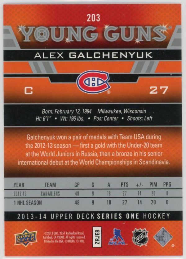 Alex Galchenyuk Canadiens 2013-14 Young Guns Rookie Card #203