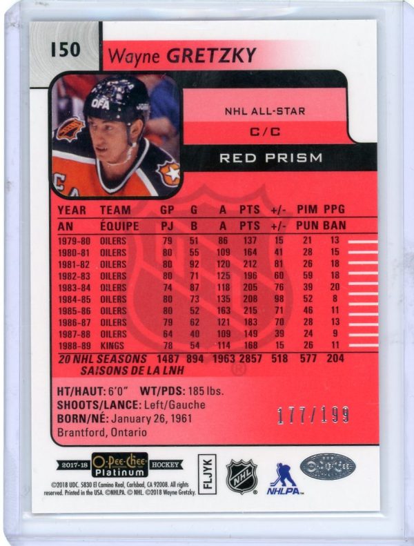 Wayne Gretzky ALL-STAR OPC Platinum 2017-18 Red Prism Card #150 177/199