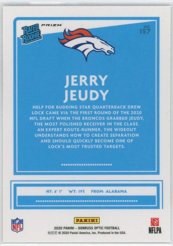 2020 Jerry Jeudy Broncos Panini Optic Donruss Silver Holo Rated Rookie Card #157