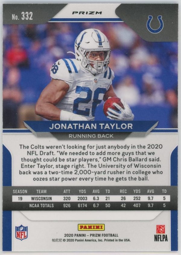 Jonathan Taylor Colts 2020 Panini Optic Blue Hyper Rated Rookie Card #167