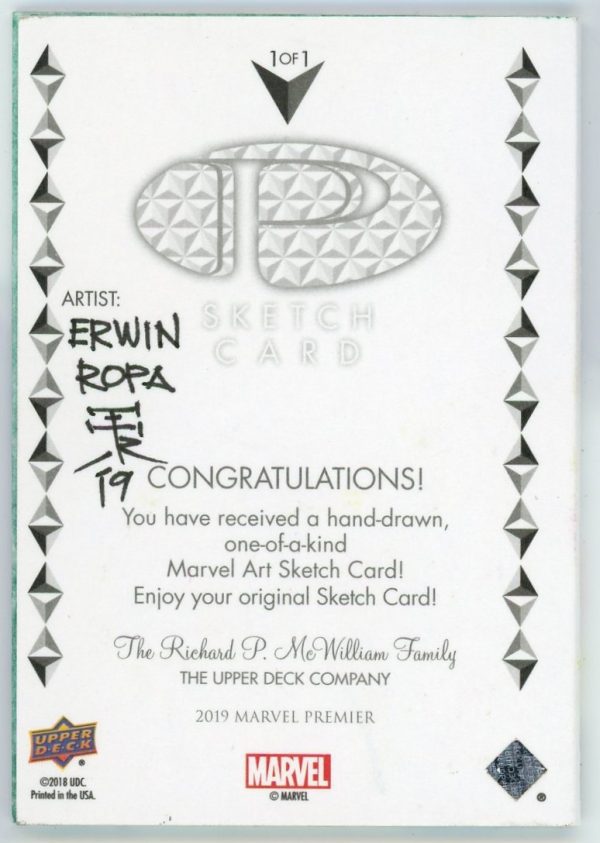 Captain Marvel 2019 UD Marvel Premier Sketch Card 1/1 Erwin Ropa Artist