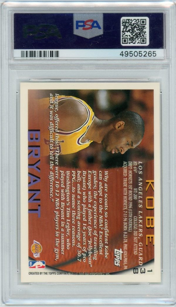 Kobe Bryant Lakers Topps 1996-97 Rookie Card #138 PSA 10