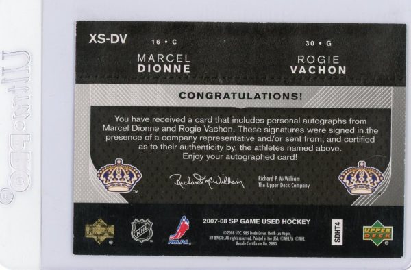 Marcel Dionne Rogie Vachon Kings UD 2007-08 Extra Significance SP Game Used Edition Autographed Card #XS-DV 01/10