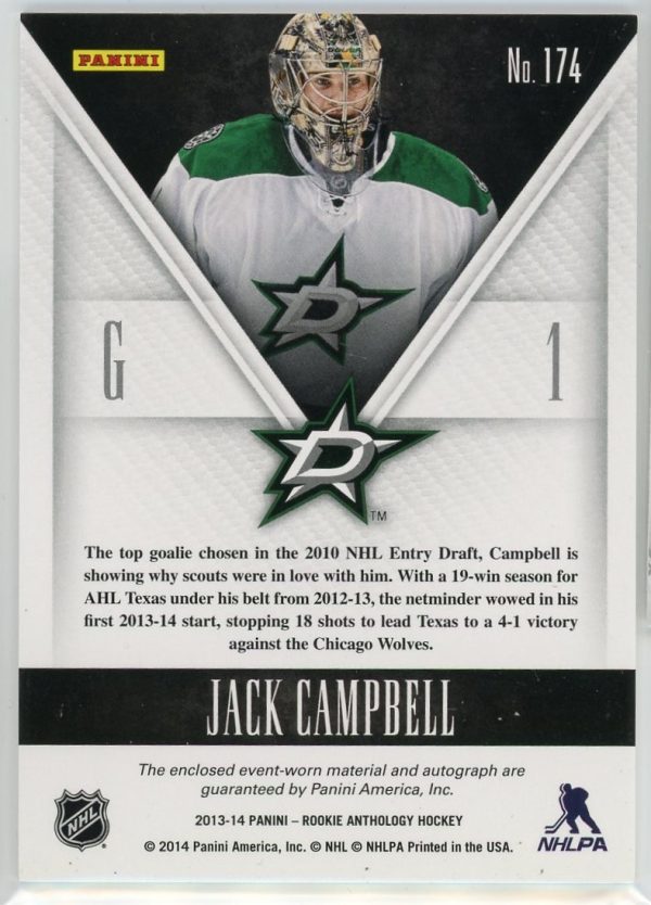 Jack Campbell Stars 2013-14 Panini Luxury Suite RPA Rookie Patch Auto /99 Card #174