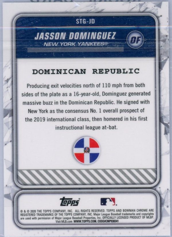 Jasson Dominguez Yankees Topps 2020 Dominican Republic Chrome Rookie Card #STG-JD