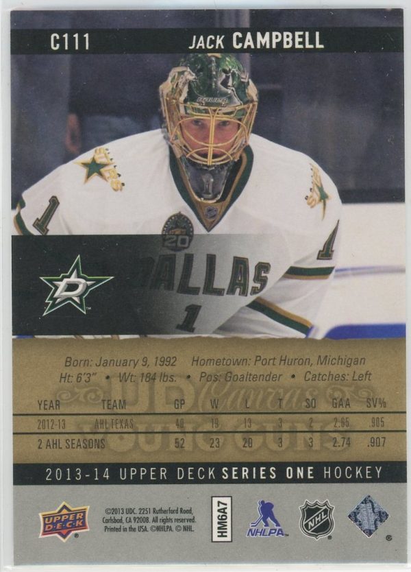 Jack Campbell Stars 2013-14 Young Guns Canvas Rookie Card #C111