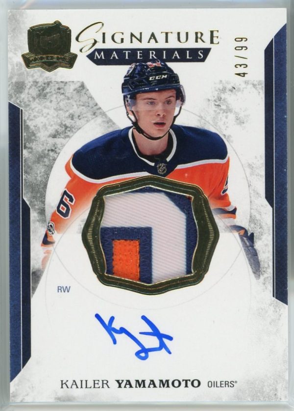 Kailer Yamamoto Oilers 2017-18 The Cup Signature Materials RPA Rookie Patch Auto /99 Card #SP-KY