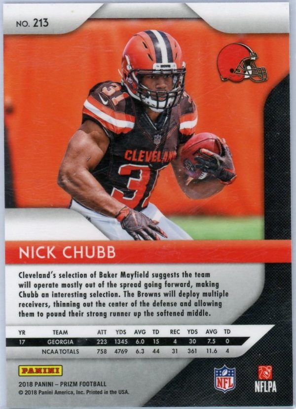 Nick Chubb Browns Panini Prizm 2018 Rookie Card #213