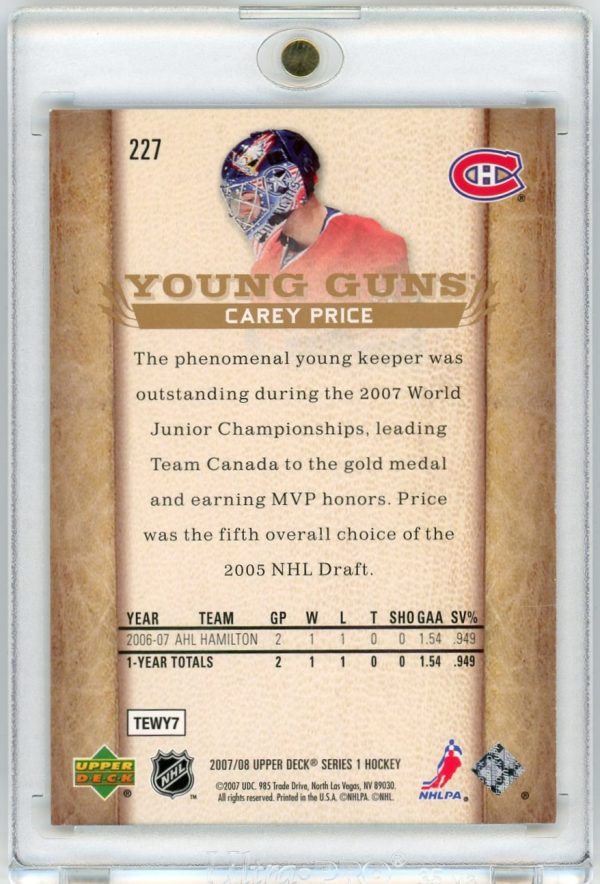 2007-08 Carey Price Canadiens UD Young Guns Rookie Card #227
