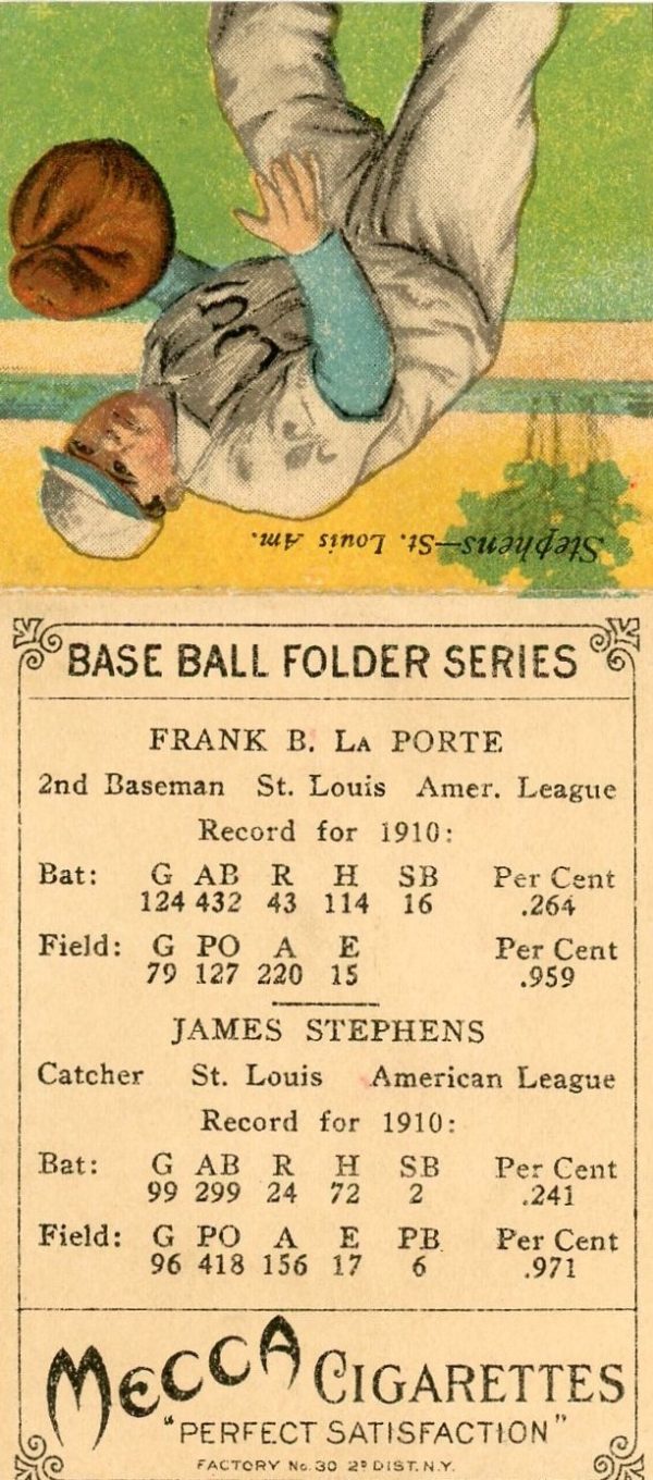 Frank B. LaPorte St.Louis Browns T-206 1909-11 Vintage Baseball Folder Series Mecca Cigarettes