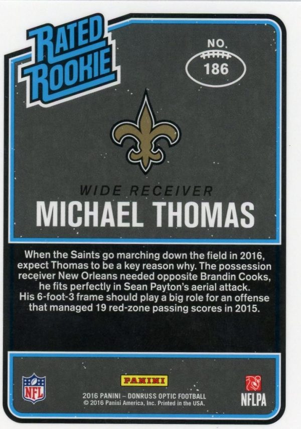 Michael Thomas Saints Panini Optic 2016 Rated Rookie Card #186