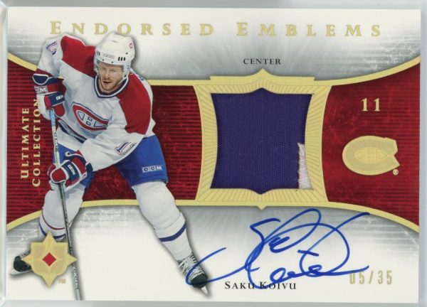 Saku Koivu Canadiens 2005-06 Ultimate Endorsed Emblems Patch Auto /35 Card #EE-SK