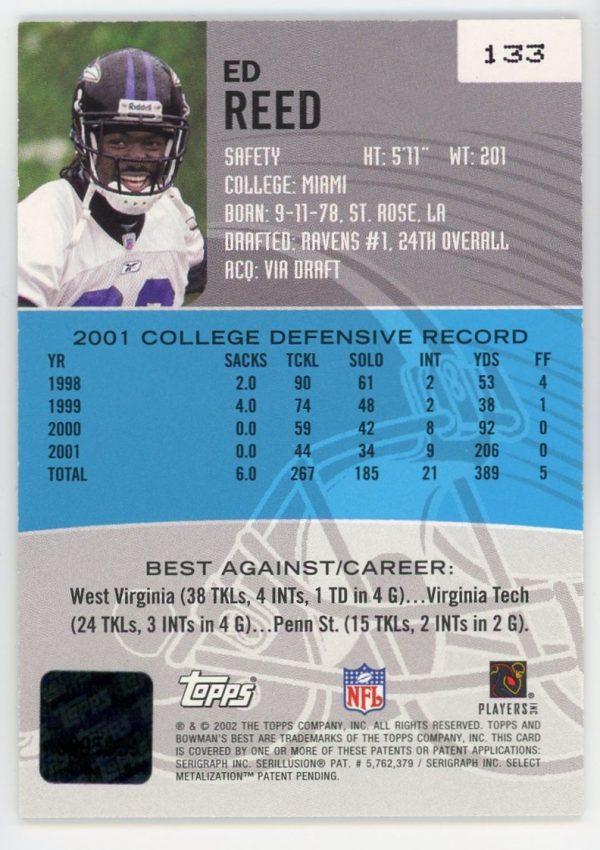 Ed Reed 2002 Bowmans Best Rookie Auto #133