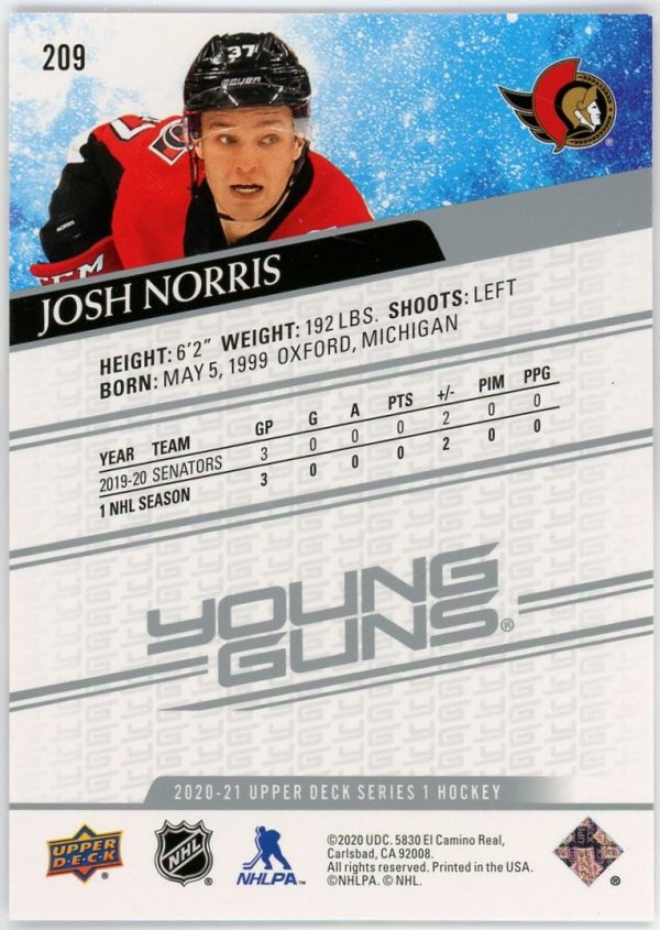 Josh Norris 2020-21 Upper Deck Series 1 Young Guns #209