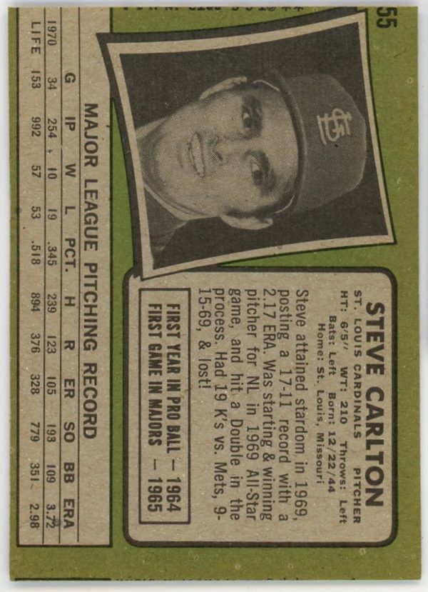 Steve Carlton 1971 Topps Baseball Card HOF #55