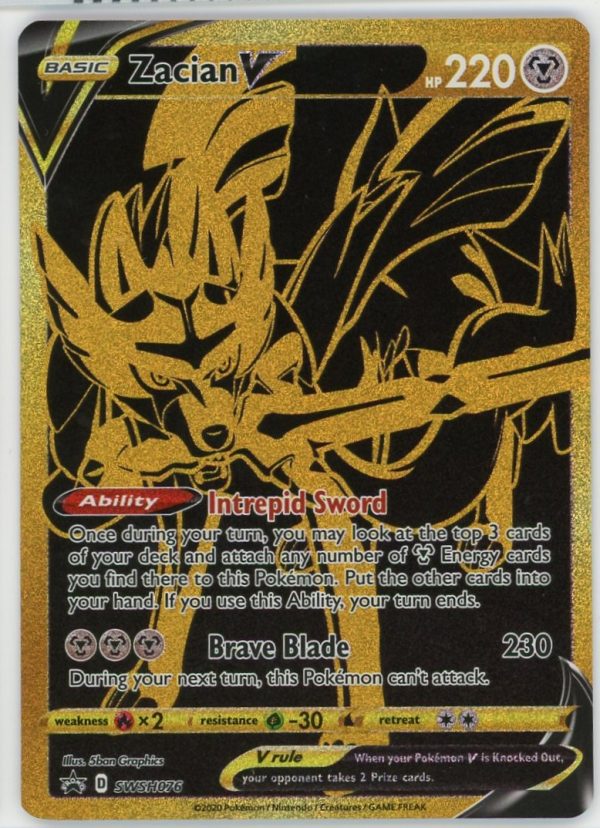 Pokemon Zacian V SWSH076 Black Star Promo Gold Full Art Ultra Rare NM
