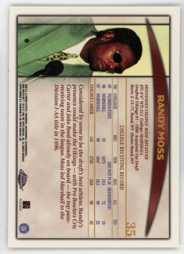 Randy Moss 1998 Topps Chrome Rookie Card #35