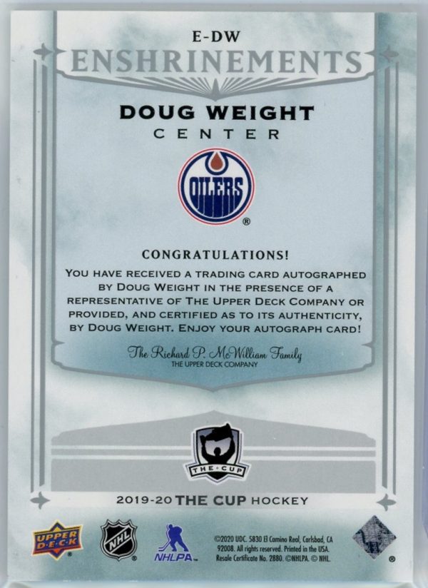 2019-20 Dough Weight Oilers UD The Cup Enshrinements /99 Auto Card #E-DW