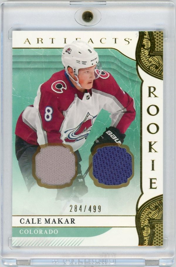 Cale Makar Avalanche 2019-20 UD Artifacts Gold Dual Jersey Rookie Card #161 284/499