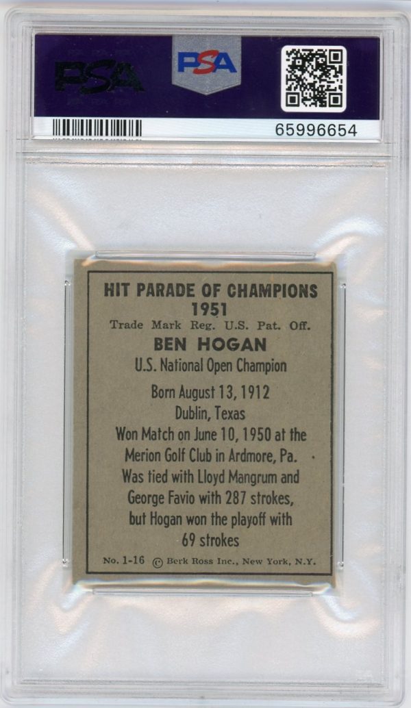 Ben Hogan 1951 Berk Ross Rookie Card HOF #1-16 PSA 5