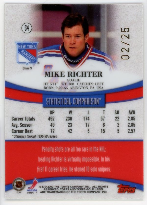 Mike Richter 1999-00 Topps Gold Label Class 3 Red SSP /25 #54