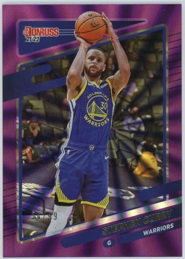 Stephen Curry Warriors 2021-22 Donruss 56/99 Purple Laser Card #68