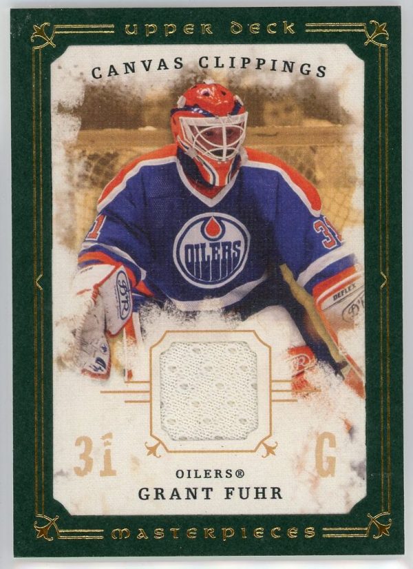 Grant Fuhr Oilers 2008-09 UD Masterpieces Canvas Clipping 20/85 Relic Card #CC-GF