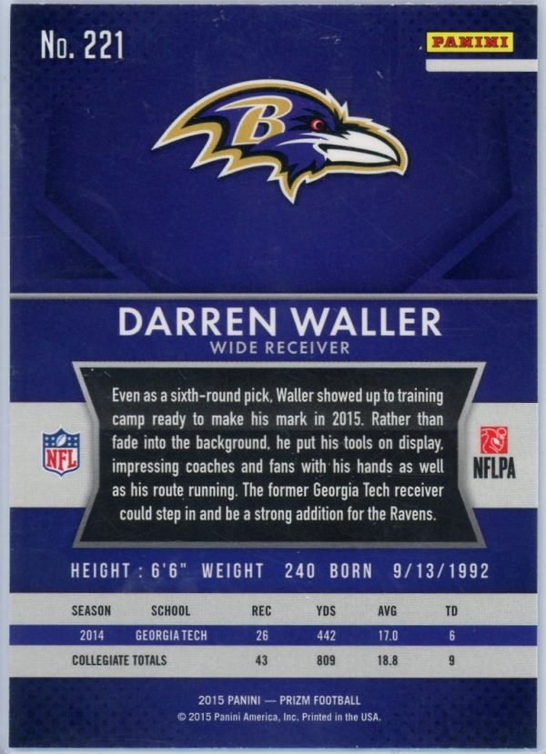 Darren Waller Ravens Panini Prizm 2015 Rookie Card #221