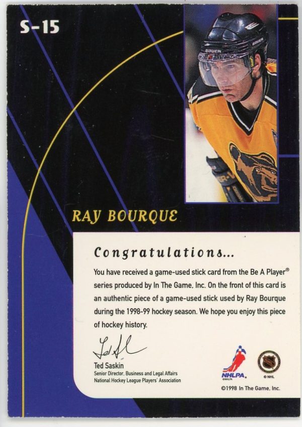 Ray Bourque 1998-99 ITG Be A Player Game Used Stick Card #S-15