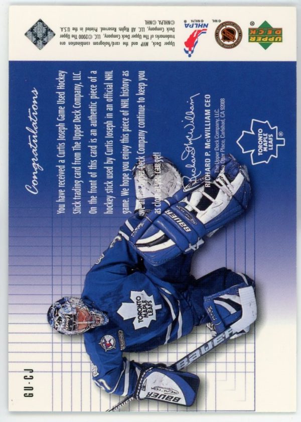 Curtis Joseph 1999-00 UD MVP Stanley Cup Edition Game Used Stick Relic #GU-CJ