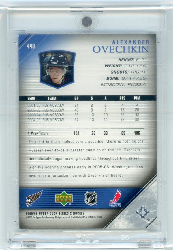2005-06 Alexander Ovechkin Capitals Upper Deck Young Guns Rookie Card #443
