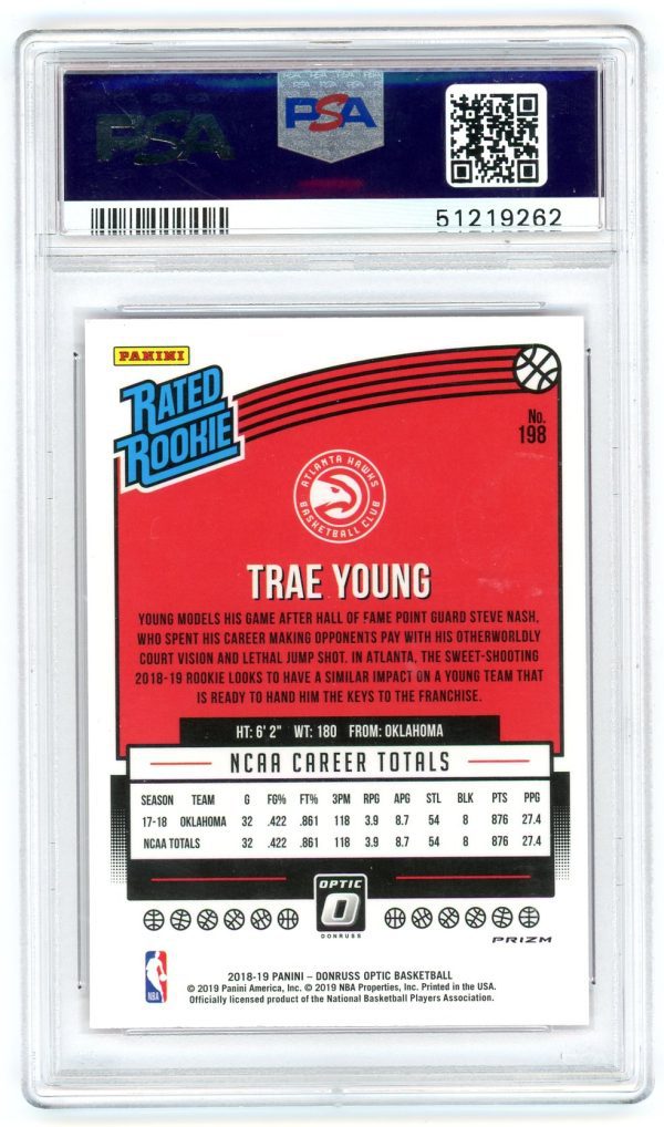2018 Trae Young Hawks Hyper Pink PSA 9 Donruss Optic Rated Rookie Card #198