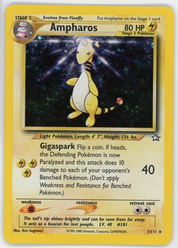 Pokemon Ampharos 1/111 Neo Genesis Unlimited Holo Rare Card SWIRL