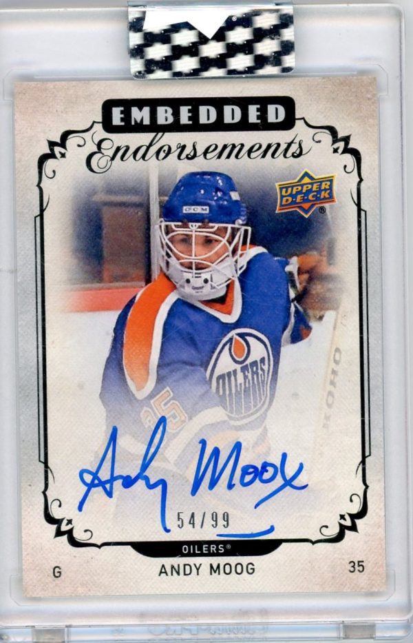 Andy Moog Oilers 2018-19 UD Clear Cut 54/99 Auto Card #EE-AM