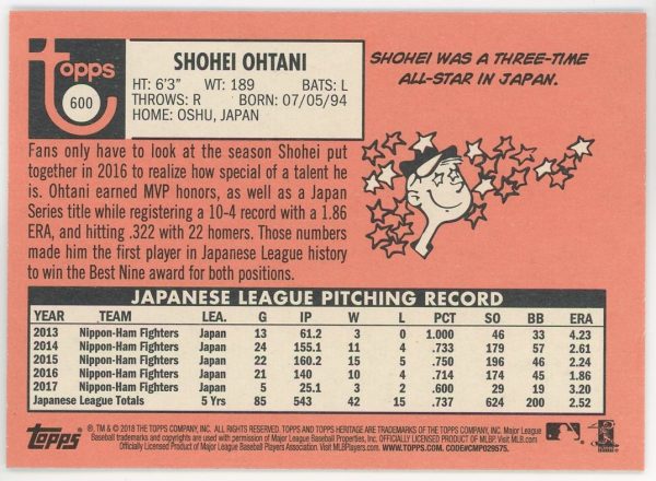 Shohei Ohtani Angles 2018 Topps Heritage Rookie Card #600
