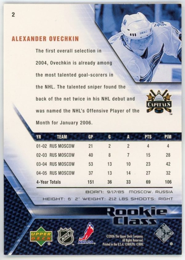 Alexander Ovechkin 2005-06 UD Rookie Class Rookie Card #2
