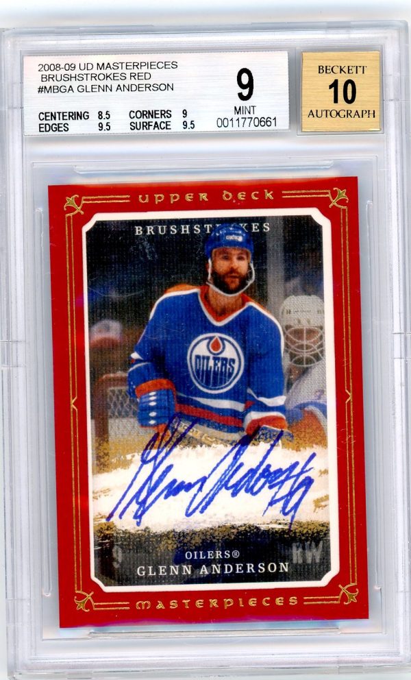 Glenn Anderson Oilers UD Masterpieces Brushstrokes Red 1/10 Auto 9+10 BGS