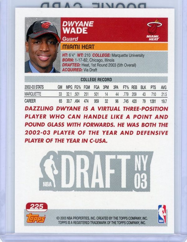 Dwyane Wade Heat 2003-04 Topps Rookie Card #225