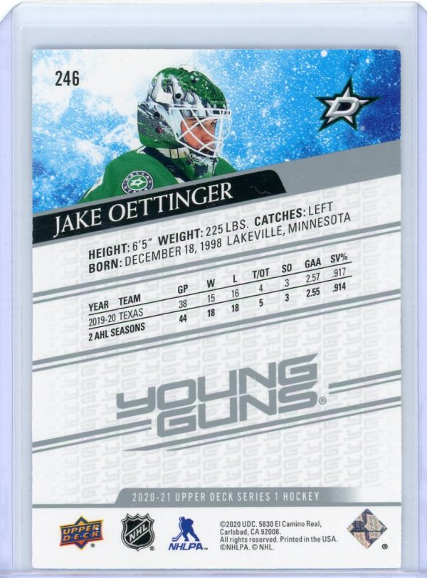 Jake Oettinger Stars 2020-21 UD Young Guns Rookie Card #246