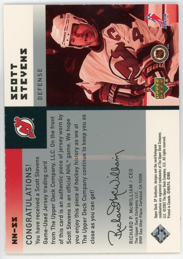 Scott Stevens 2001-02 UD SP Authentic Notable Numbers Jersye Card /1434 NN-SS