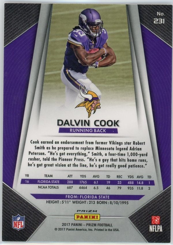 Dalvin Cook Vikings Panini Prizm 2017 Rookie Card # 231