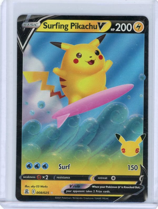 Pokemon Surfing Pikachu V 008/025 Celebrations Ultra Rare