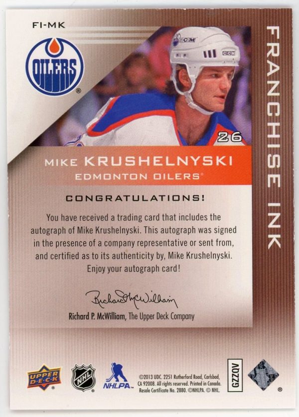 Mike Krushelnyski 2013-14 UD Edmonton Oilers Franchise Ink FI-MK