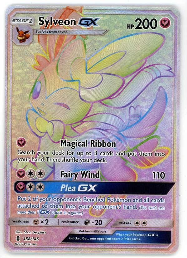 Pokémon Sylveon GX Secret Rare Rainbow SM Guardians Rising 158/145 NM