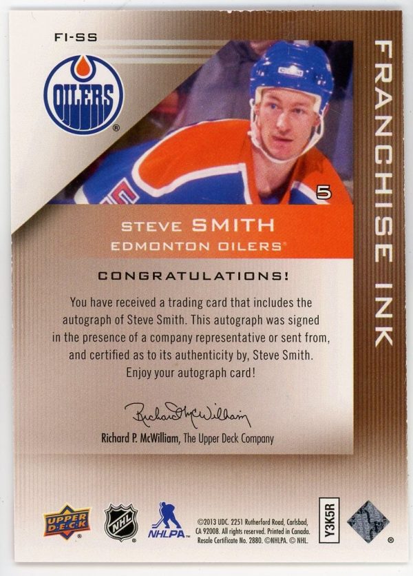 Steve Smith 2013-14 UD Edmonton Oilers Franchise Ink FI-SS
