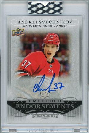 2019-20 Andrei Svechnikov Hurricanes UD Clear Cut Embedded Endorsements /99 Auto Card #EE-AS