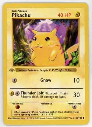 Pokemon Pikachu 58/102 Base Set Shadowless Grey Stamp 1st Edition Yellow Cheeks