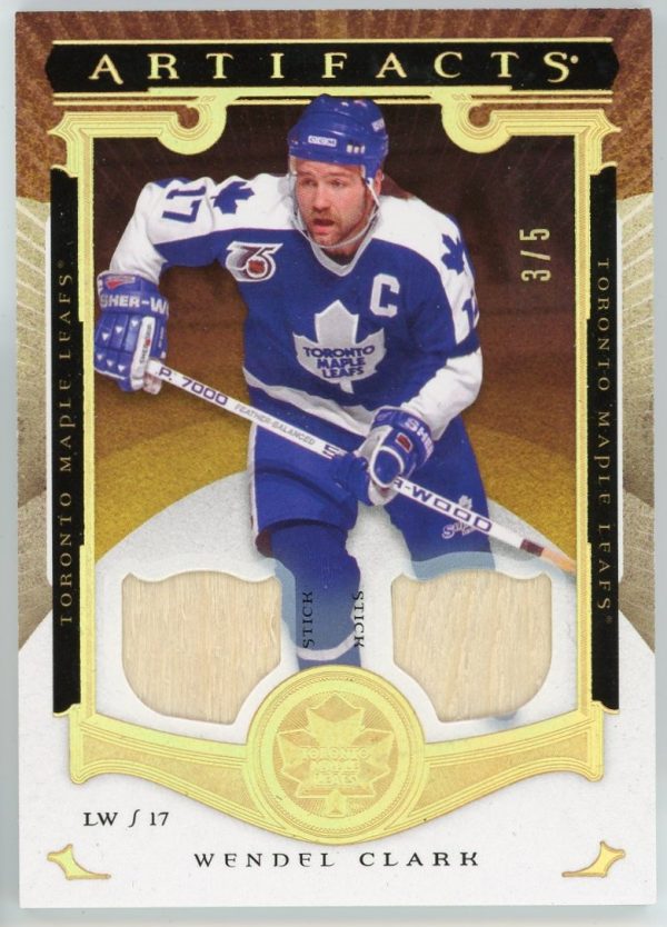 Wendel Clark Maple Leafs UD Artifacts 3/5 Dual Relic Card #135